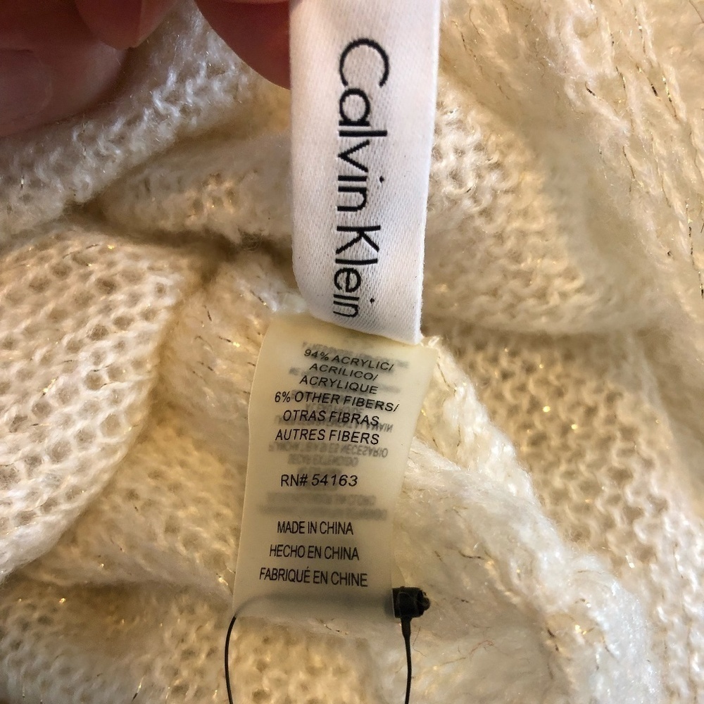 Calvin Klein scarf ruffled infinity loop airy open-knit stretch metallic gold - Picture 5 of 14